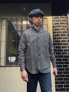 F3471 / C/L TWEED BAND COLLAR SHIRT / CLツイードバンドカラーシャツ / ブラック
