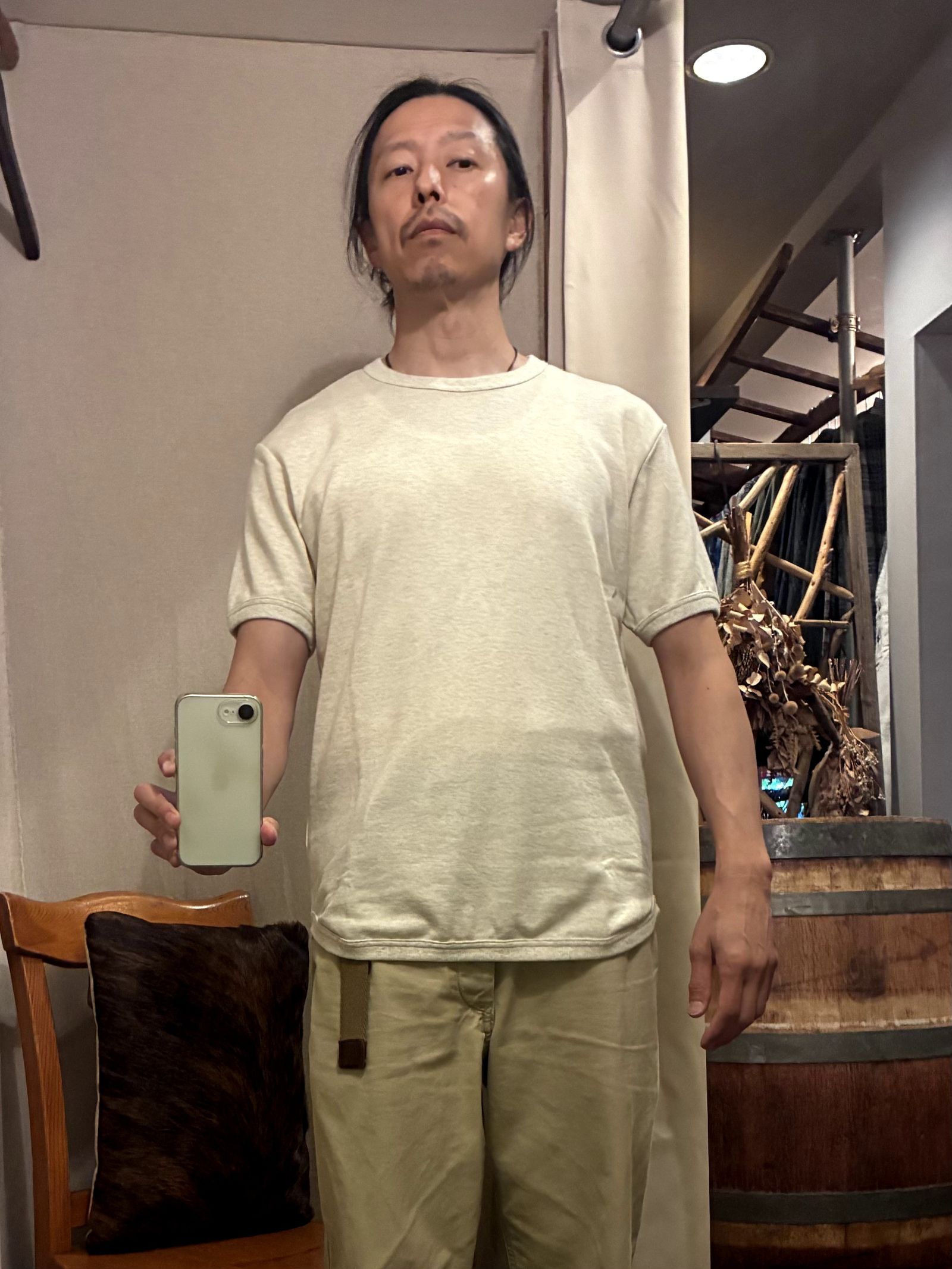 ミニ裏毛半袖リブTシャツ オートミール