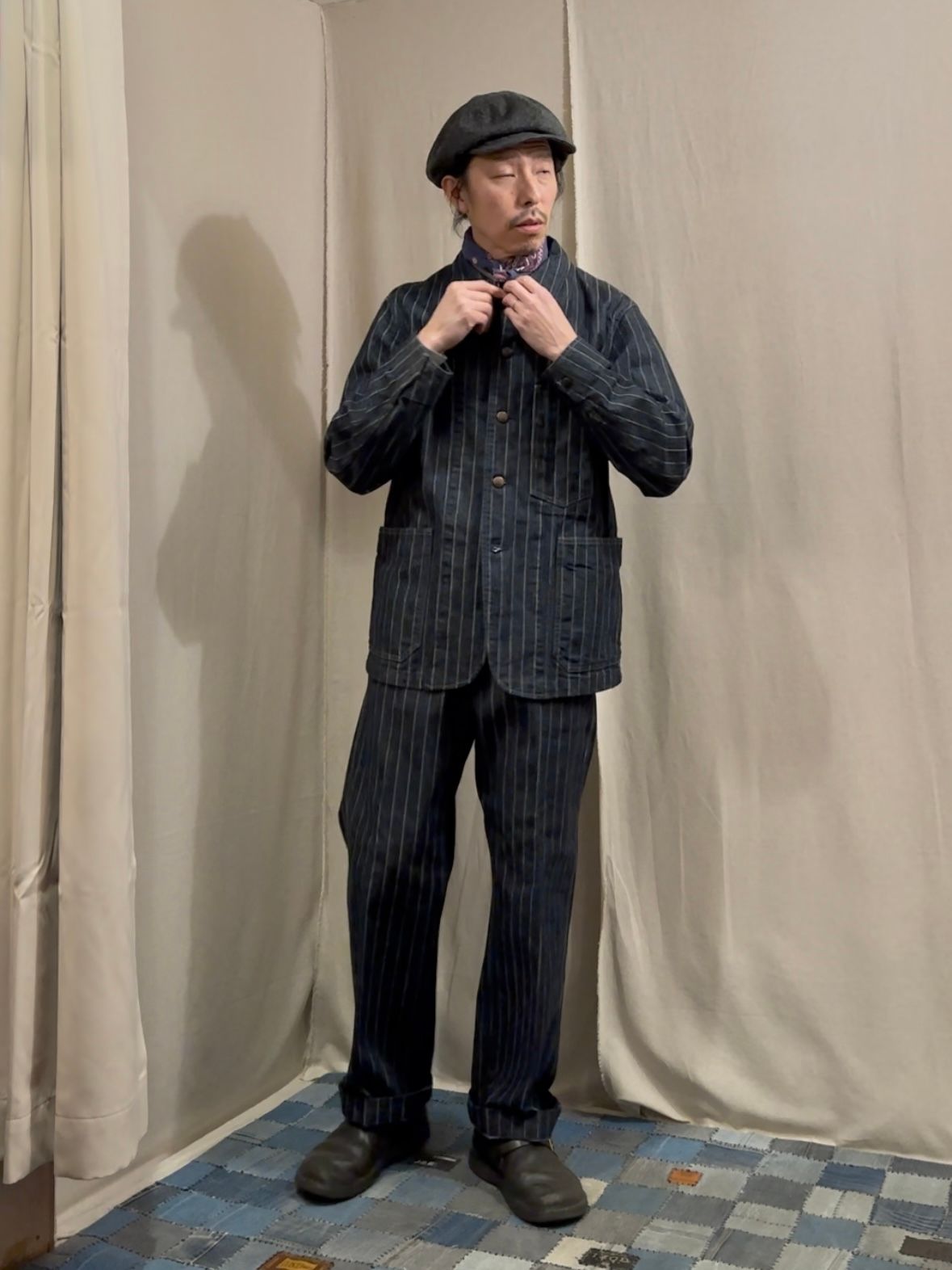 BLUE BLUE ストライプ カバーオール サイズ2 BLUE BLUE - ドビーストライプデニムカバーオールジャケット