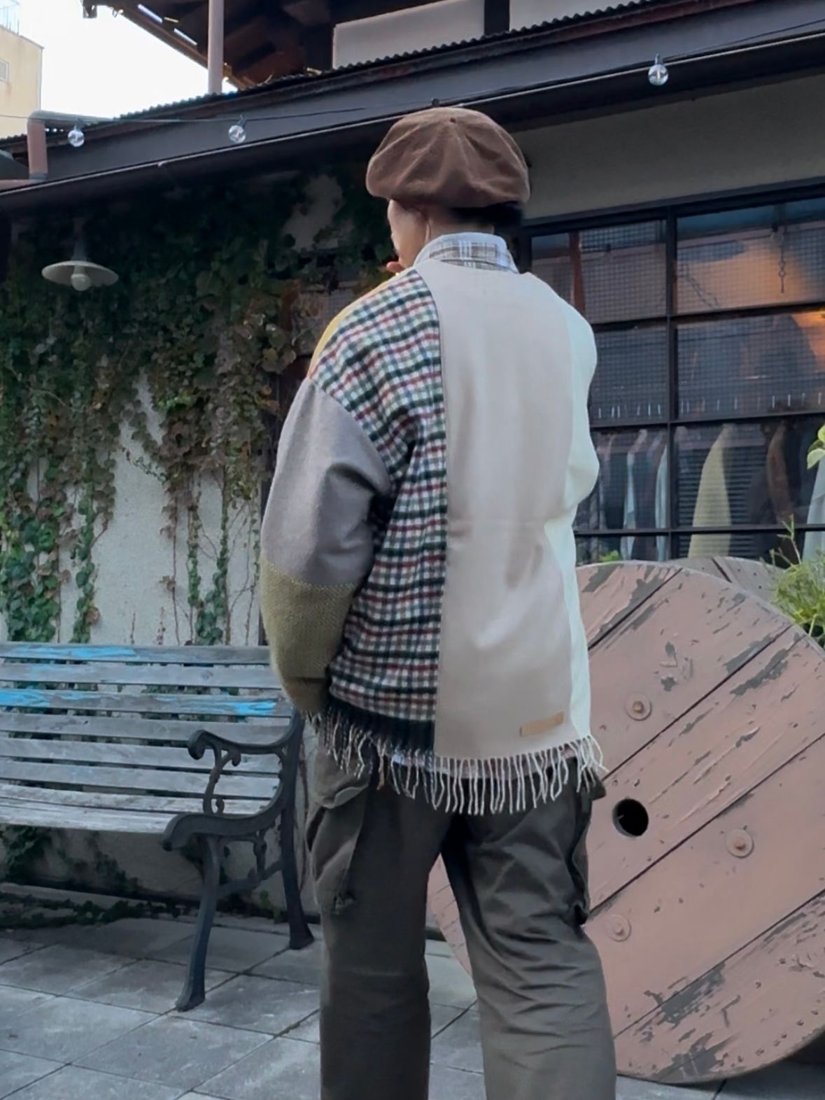EDGE CARDIGAN / カシミヤマフラーリメイクカーディガン / ブラウン②