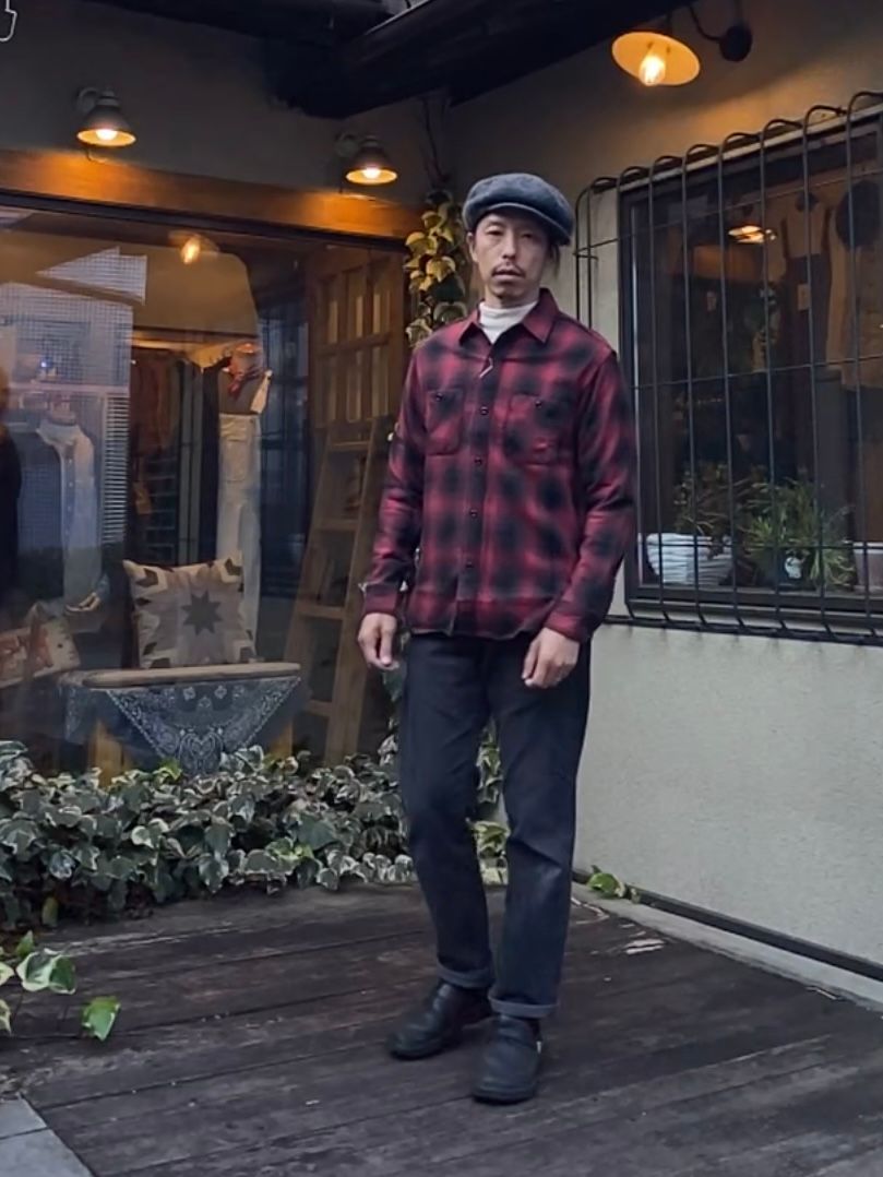 SC28954 / TWILL CHECK WORK SHIRT / ヘビーネルワークシャツ / ネルシャツ / オンブレチェックシャツ / RED(165)