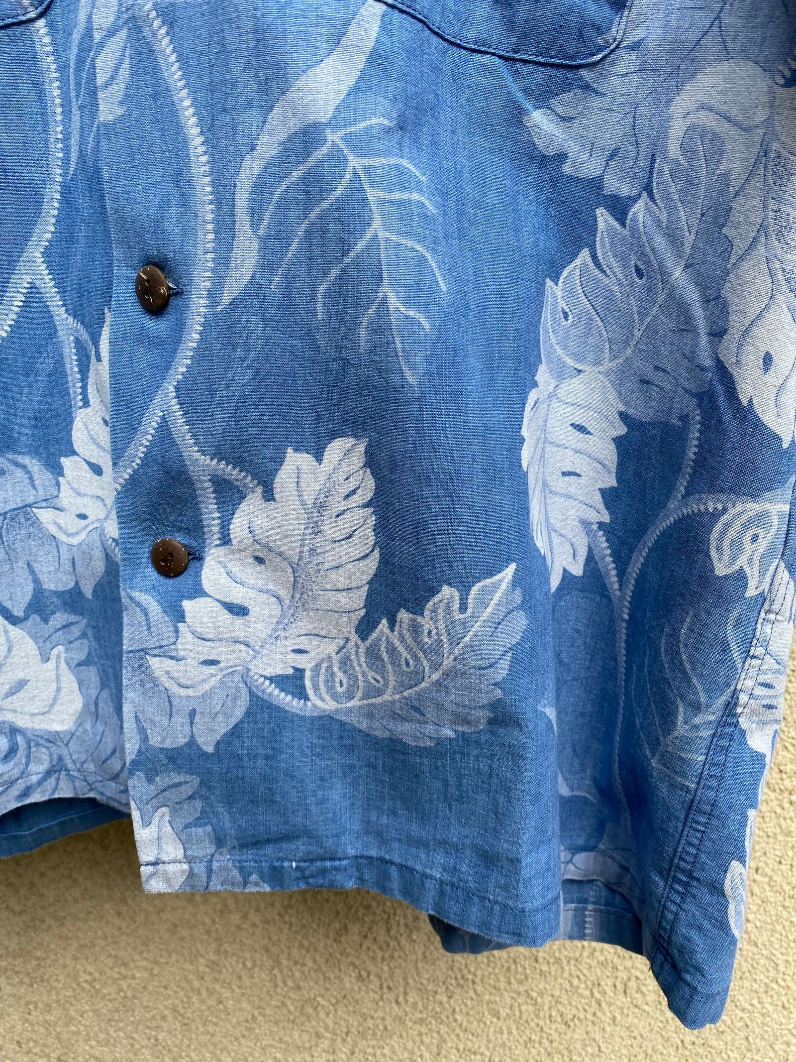INDIGO COTTON HAWAIIAN SHIRT “MONSTERA” / BLUE(125)