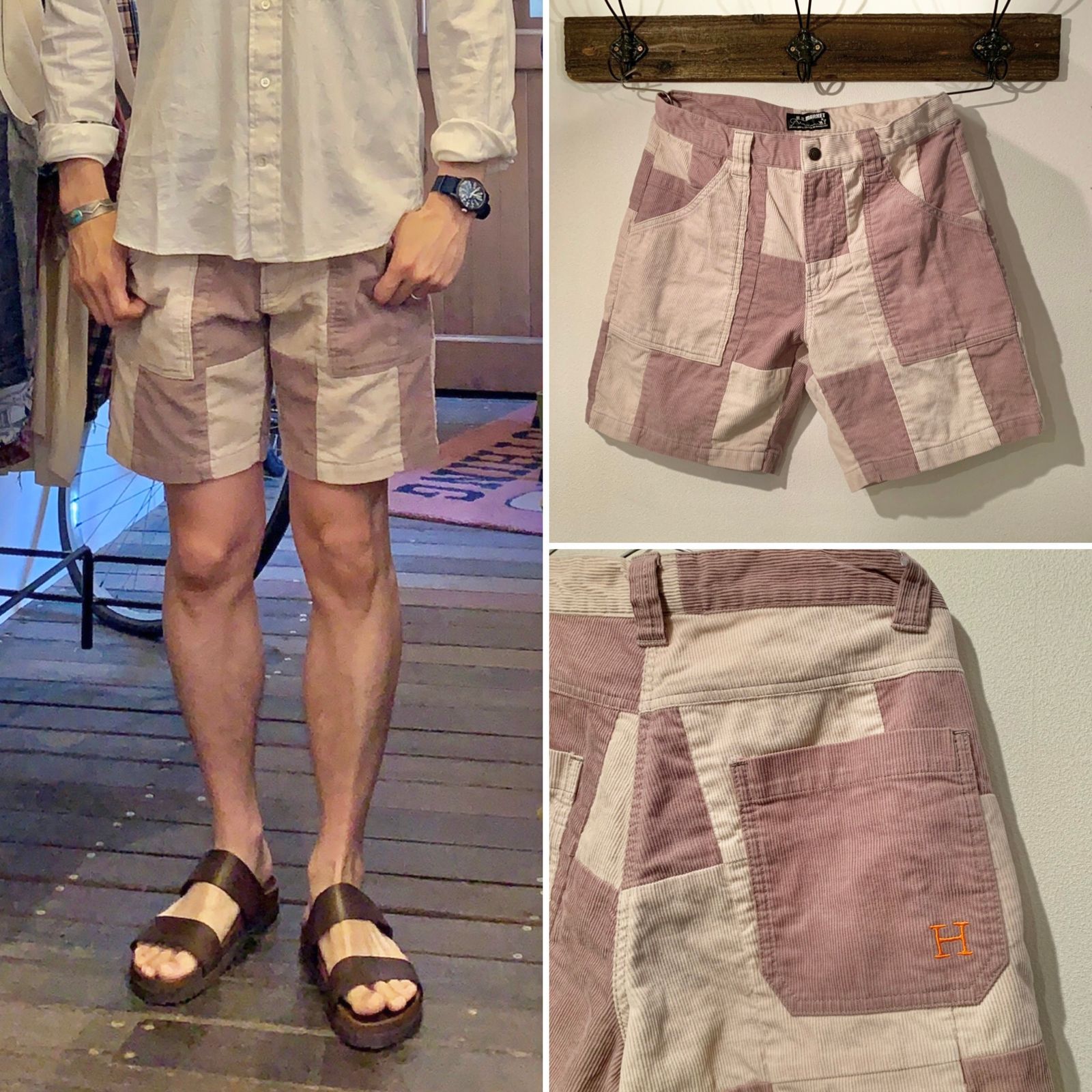 【美品】サマーコールアンドデニム ミックスパッチワーク ビーチショーツ HOLLYWOOD RANCH MARKET - ハリウッドランチマーケット / サマー