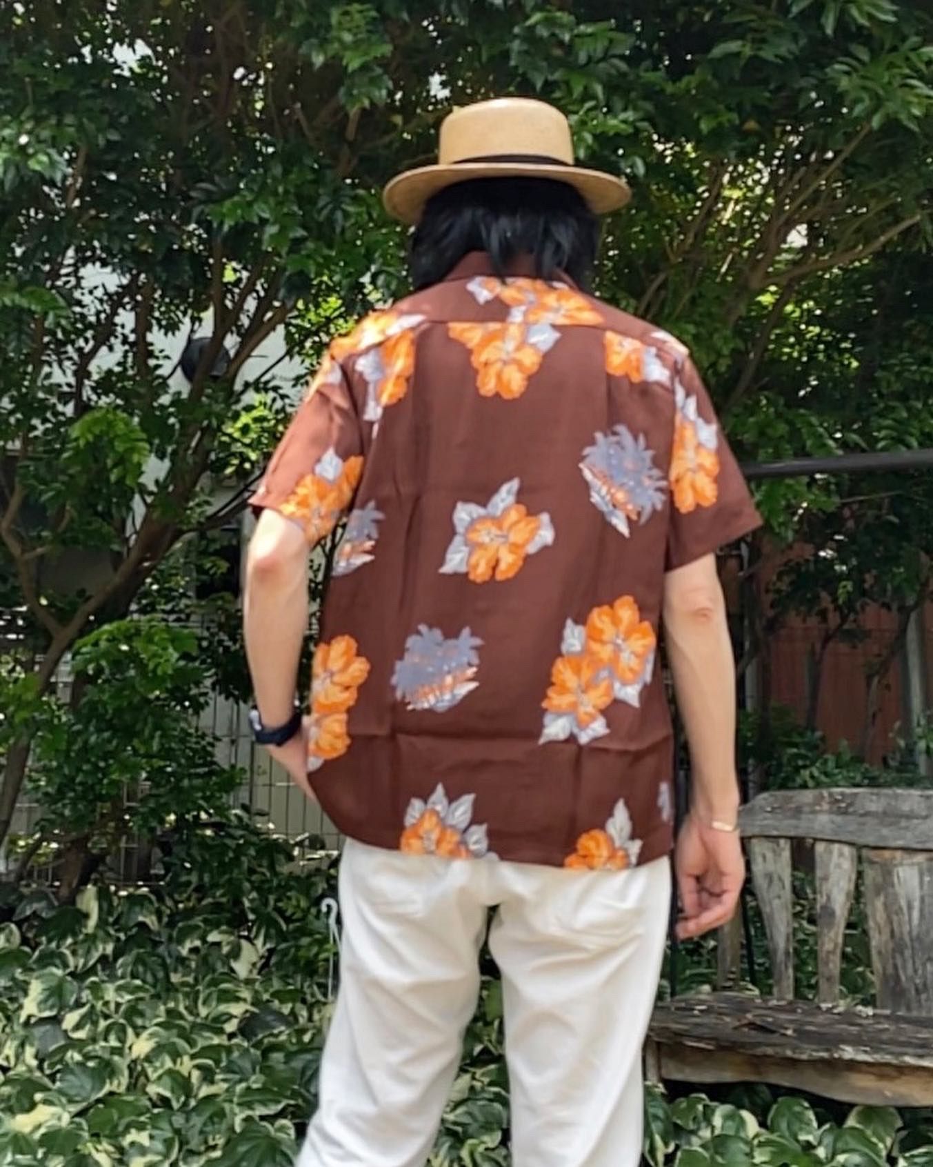 SPECIAL EDITION “TROPICAL VIEW” / 半袖レーヨンシャツ / アロハシャツ / ハワイアン / スペシャル / ヤシの木 / ハイビスカス / ブラウン