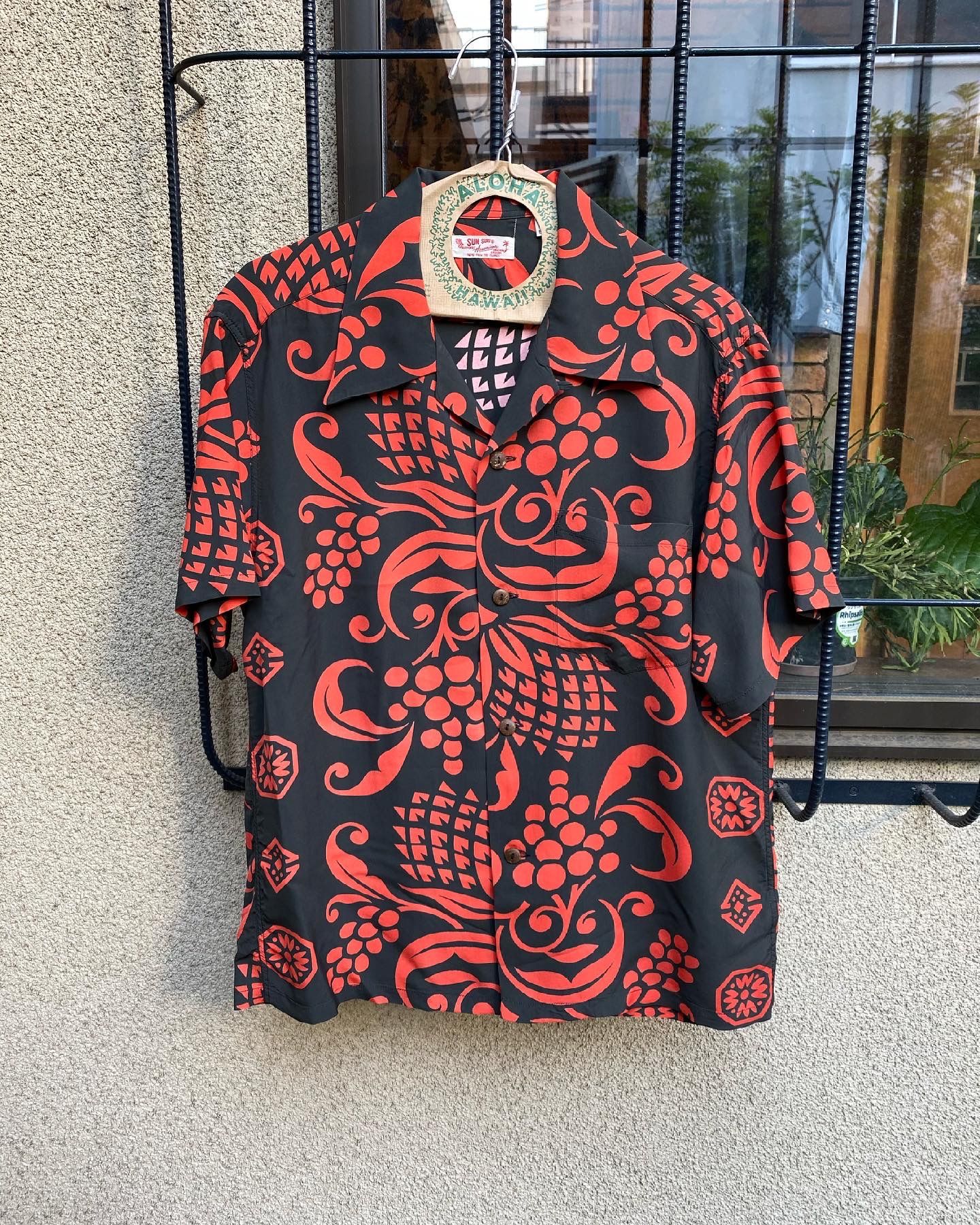 SUNSURF★POLYNESIAN BORDER★レーヨンアロハシャツ★美品★