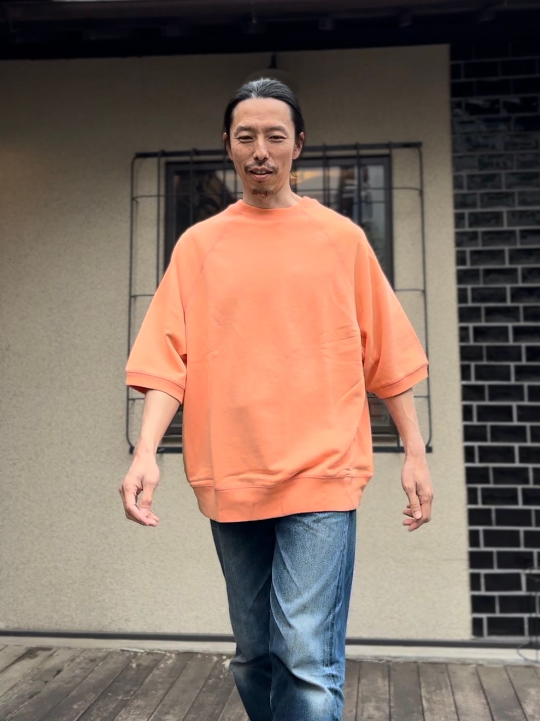 メンズ L オレンジ 七分袖Tシャツ