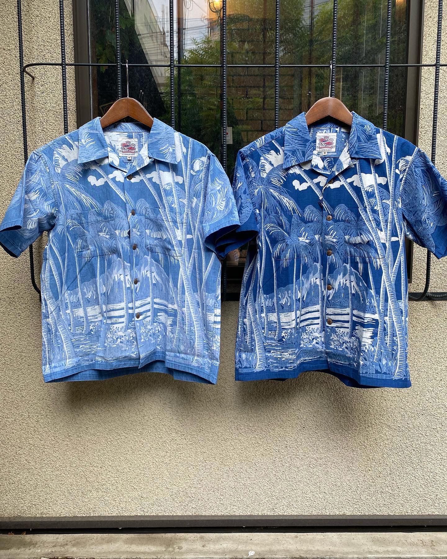 DUKE KAHANAMOKU - INDIGO COTTON HAWAIIAN SHIRT “COCONUT PALM