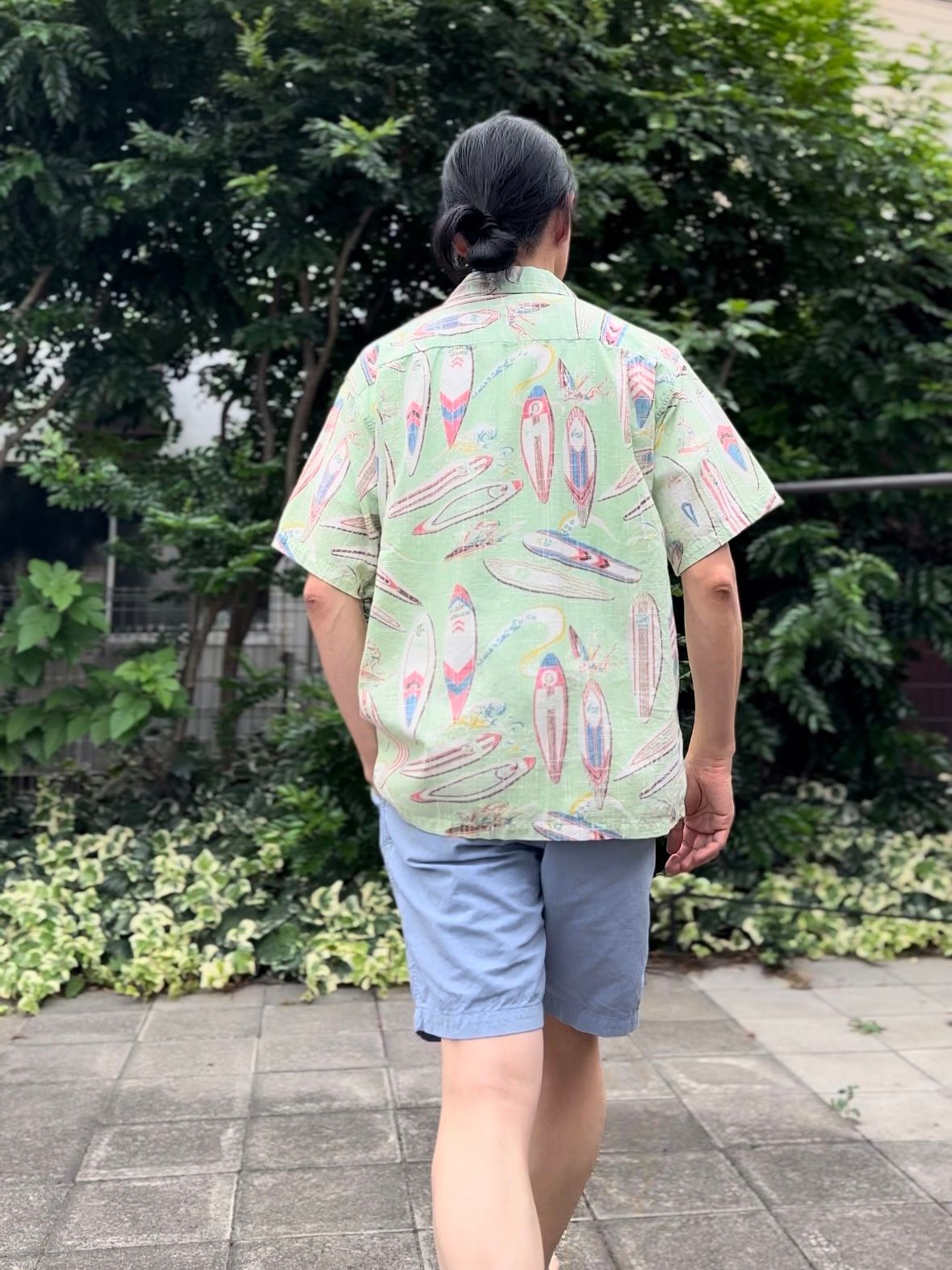 ALOHA SHIRT / SURF BOARDS / コットンリネン / 半袖オープンシャツ / サーフボード柄 / アロハシャツ / ハワイアン / SS38109 / グリーン(145)