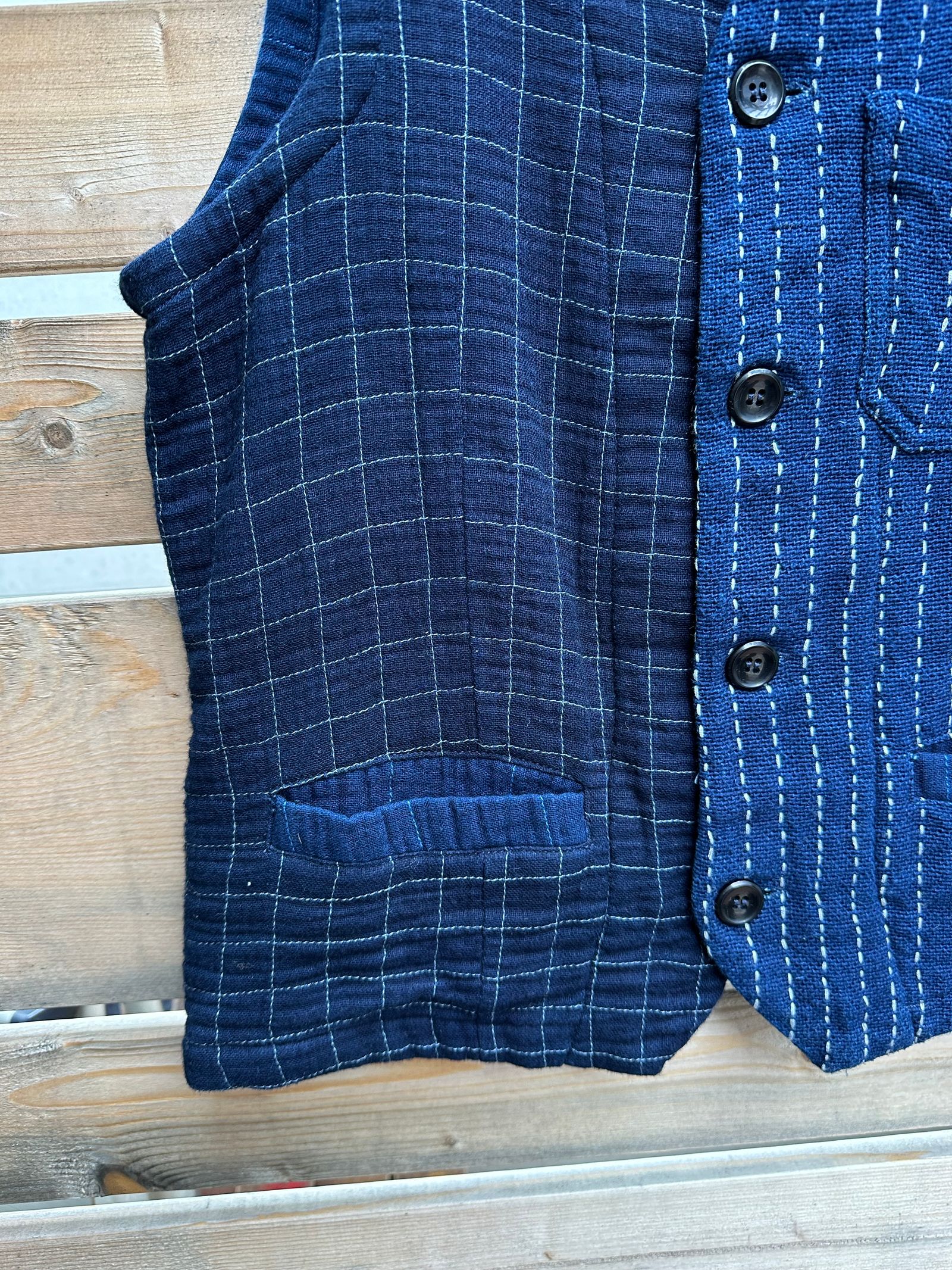 【LUCKY “福”SALE】INDIGO Wガーゼステッチワーク 3ピースセット(ジャケット×ベスト×パンツ)Mサイズ