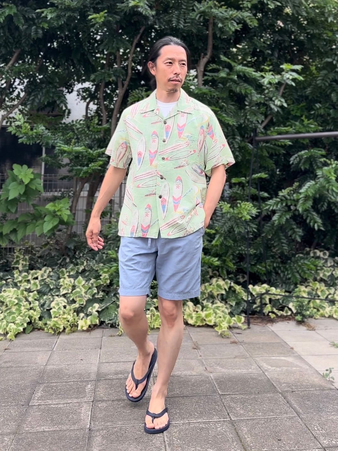 ALOHA SHIRT / SURF BOARDS / コットンリネン / 半袖オープンシャツ / サーフボード柄 / アロハシャツ / ハワイアン / SS38109 / グリーン(145)