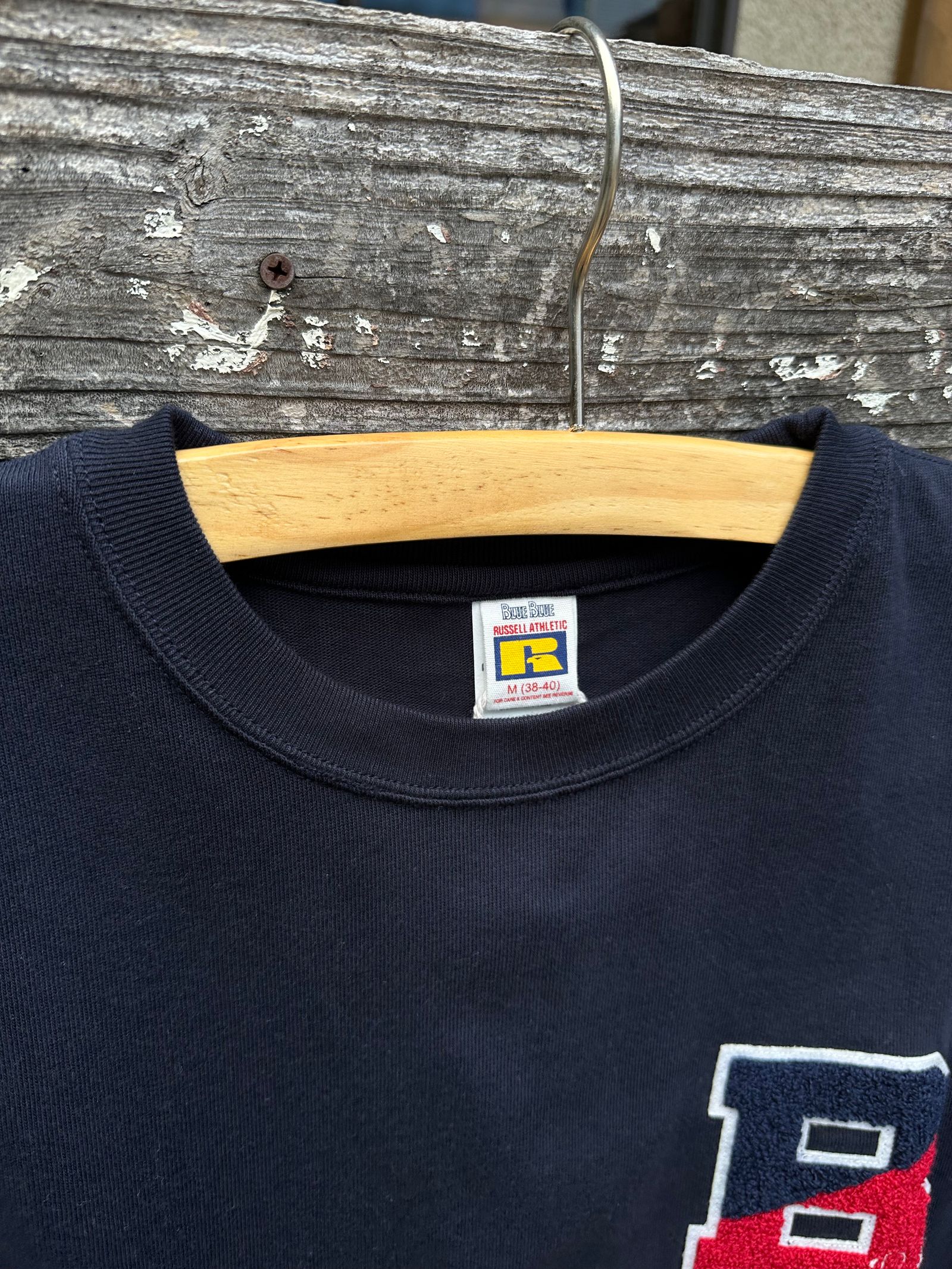 RUSSELL × BLUEBLUE / カレッジB Tシャツ2 / ネイビー