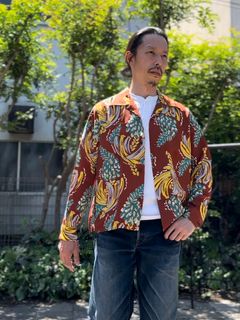 ALOHA SHIRT/ BANANA HARVEST L/S RAYON SHIRT / バナナ柄 / 長袖レーヨンシャツ / アロハシャツ / ハワイアン / SS28784/ ブラウン(138)