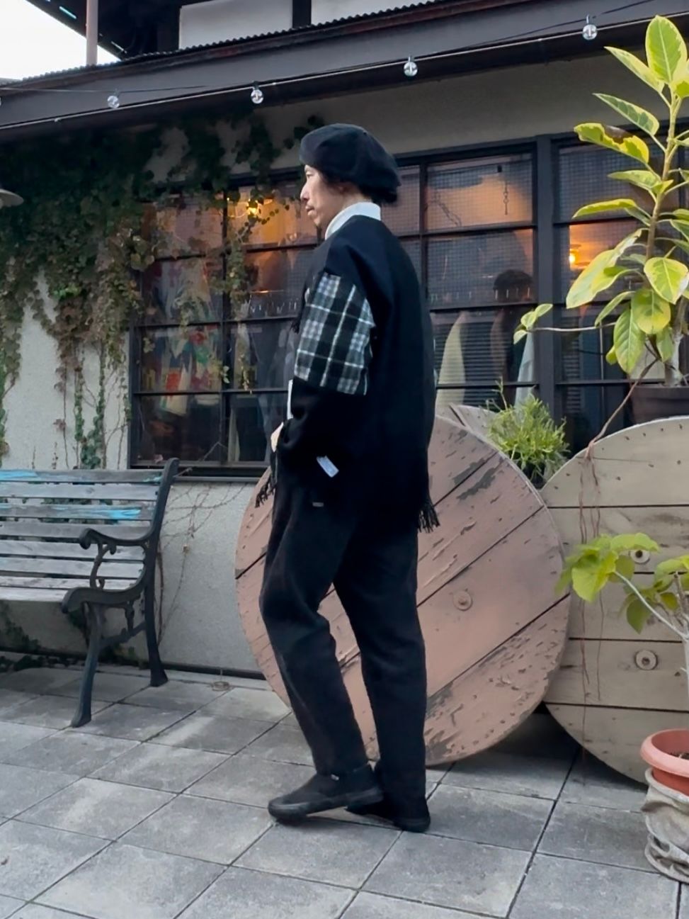EDGE CARDIGAN / カシミヤマフラーリメイクカーディガン / ブラック②