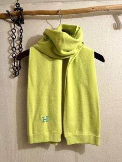 ハリウッドランチマーケット メリノコットンアンゴラ Hエンブロイダリースカーフ H刺繍 ライトグリーン