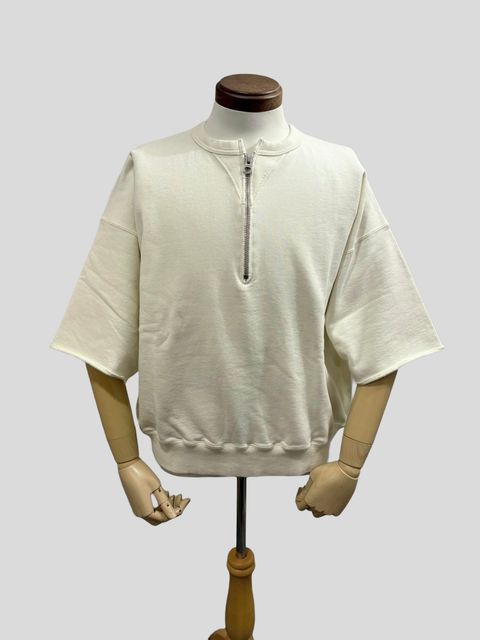 LW Half Zip Chop Sleeve / ハーフジップ 半袖スウェット / ホワイト / ユニゾンスペシャル