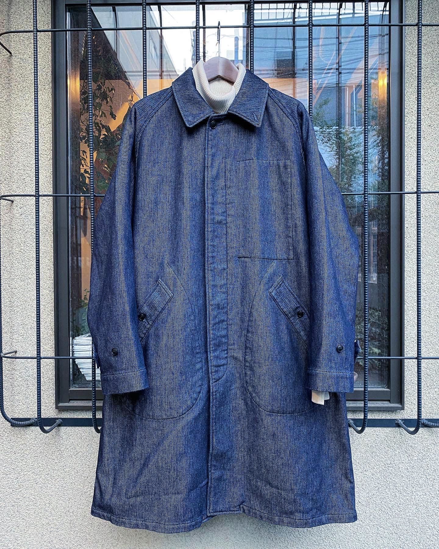 NAVYボーダーブランケットデニム バルマカーンコート