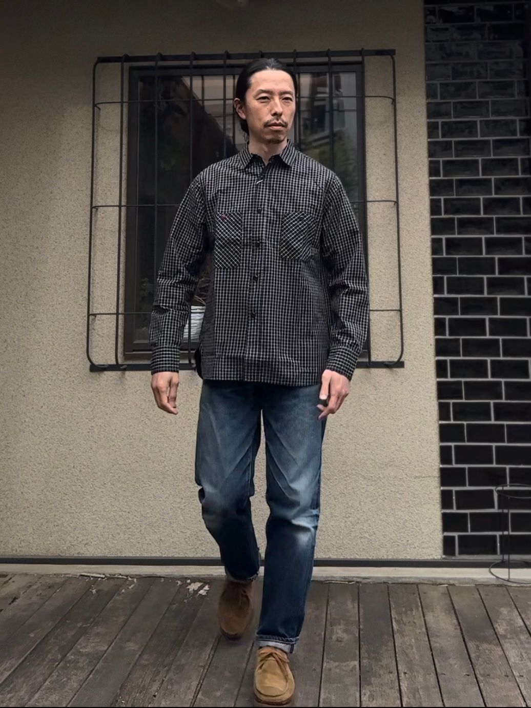 F3489 / グラフチェック ワークシャツ / ネイビー