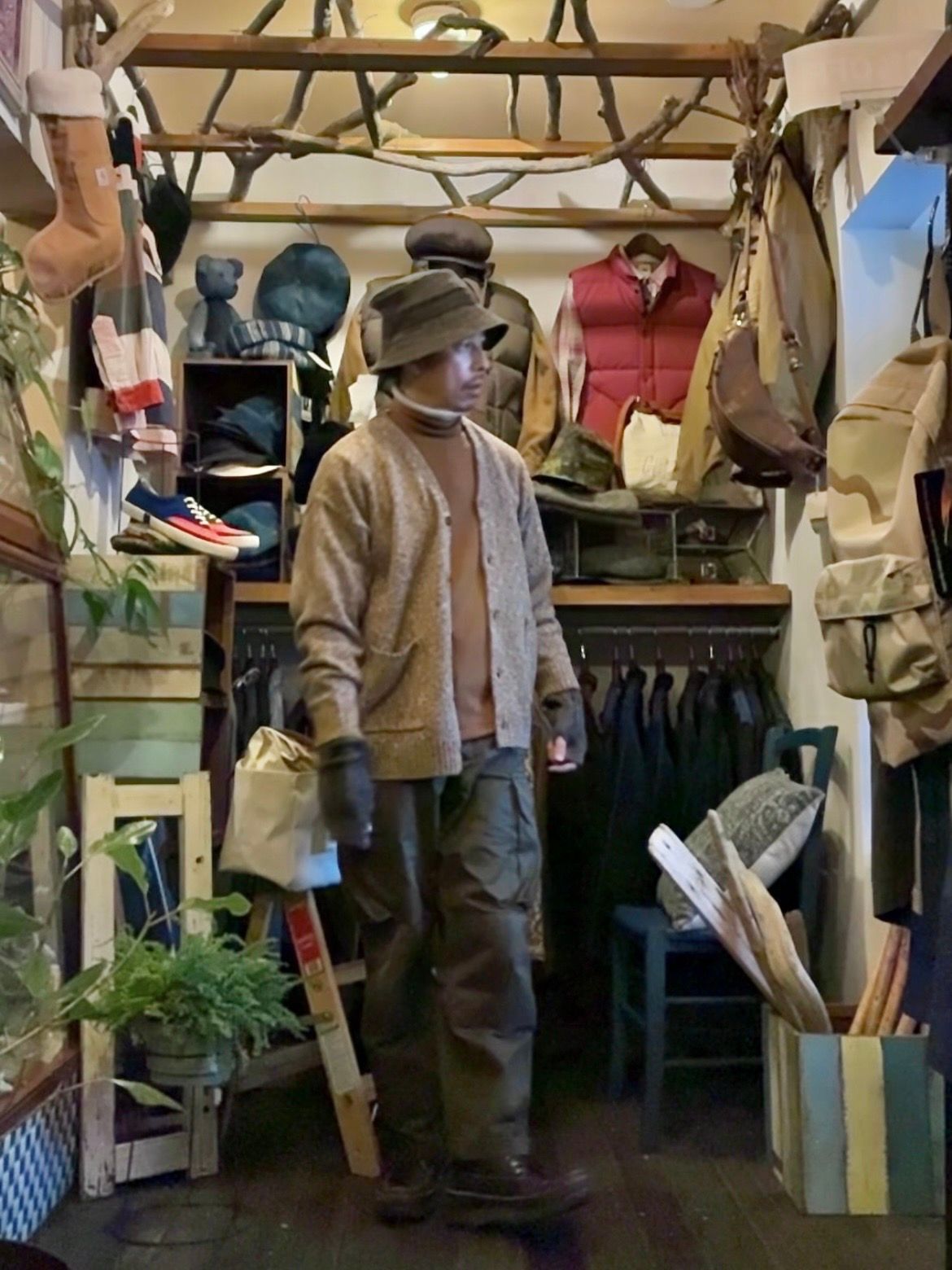 GRAIN CARDIGAN / ミックスニットカーディガン / ブラウン / ナスングワム