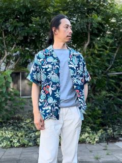 ALOHA SHIRTS “ ISLAND FEELING ”  /半袖レーヨンシャツ / アロハシャツ / ハワイアン / パイナップル柄 / SS39022 / ネイビー (128)