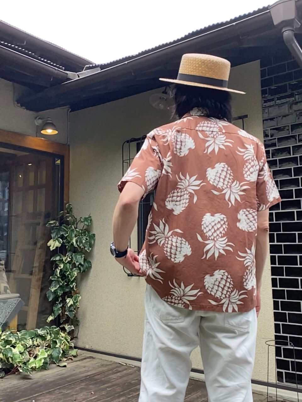 COTTON HAWAIIAN SHIRT “DUKE'S PINEAPPLE” / アロハシャツ / パイナップル柄  / ブラウン (138)