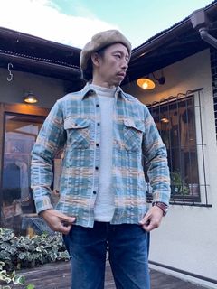 FICTION ROMANCE FANCY TWILL & DOUBLE WEAVE WORK SHIRT / ヘビーネルワークシャツ / ネルシャツ / チェックシャツ / GREEN (145)
