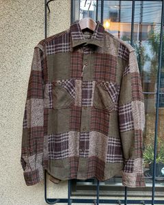 PATCH WORK CHECK WORK SHIRT / ヘビーネルワークシャツ / ネルシャツ / チェックシャツ / パッチワーク / BROWN (138)