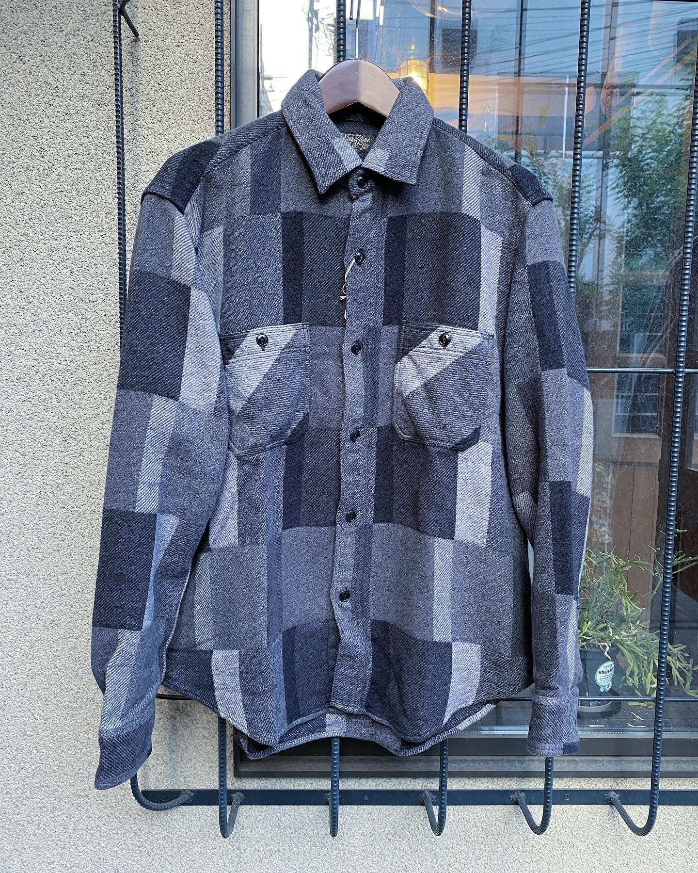 GRADATION PATCH WORK WORK SHIRT / ヘビーネルワークシャツ / ネルシャツ / チェックシャツ / パッチワーク /  BEIGE - S