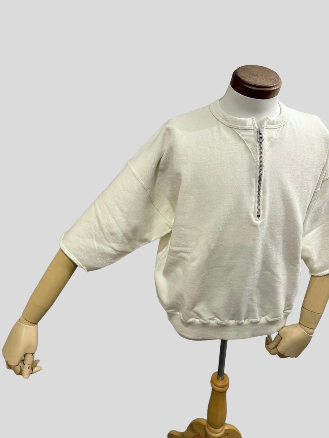 LW Half Zip Chop Sleeve / ハーフジップ 半袖スウェット / ホワイト / ユニゾンスペシャル