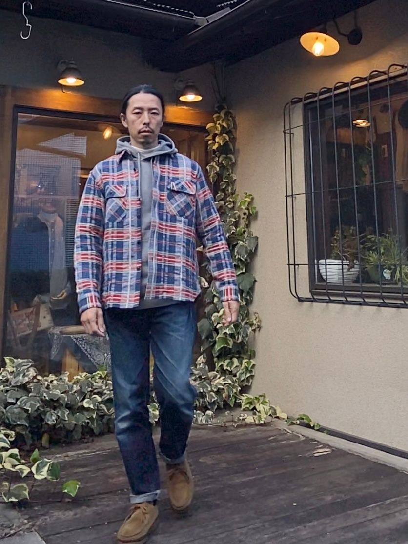 FICTION ROMANCE FANCY TWILL & DOUBLE WEAVE WORK SHIRT / ヘビーネルワークシャツ / ネルシャツ / チェックシャツ / NAVY (128)