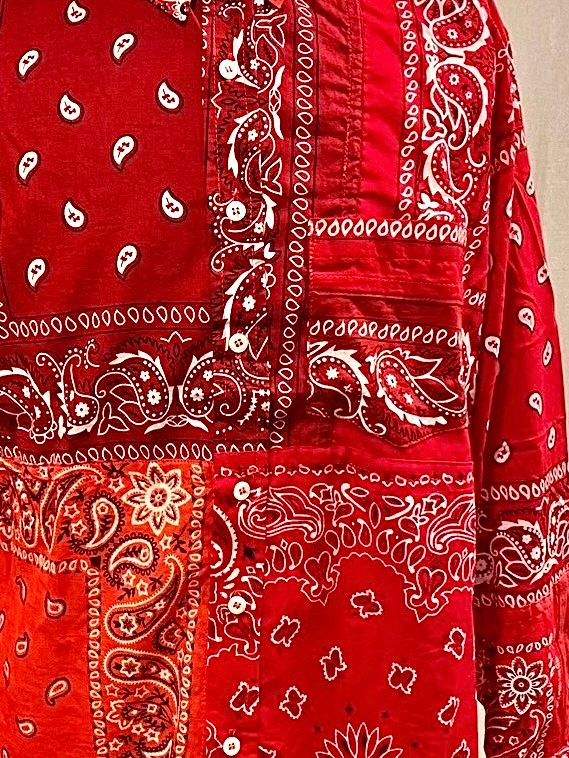 SKELTER SHIRTS / バンダナパッチワークBDシャツ / レッド