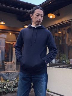 ウェーブコットン メリノウール ダブルレイヤーウォッシャブル ニットフーディ / ネイビー