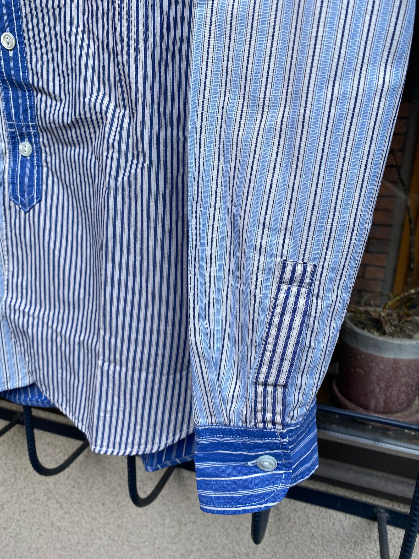 F3476 / CRAZY STRIPE BAND COLLAR SHIRT / クレイジーストライプ バンドカラーシャツ / BULE