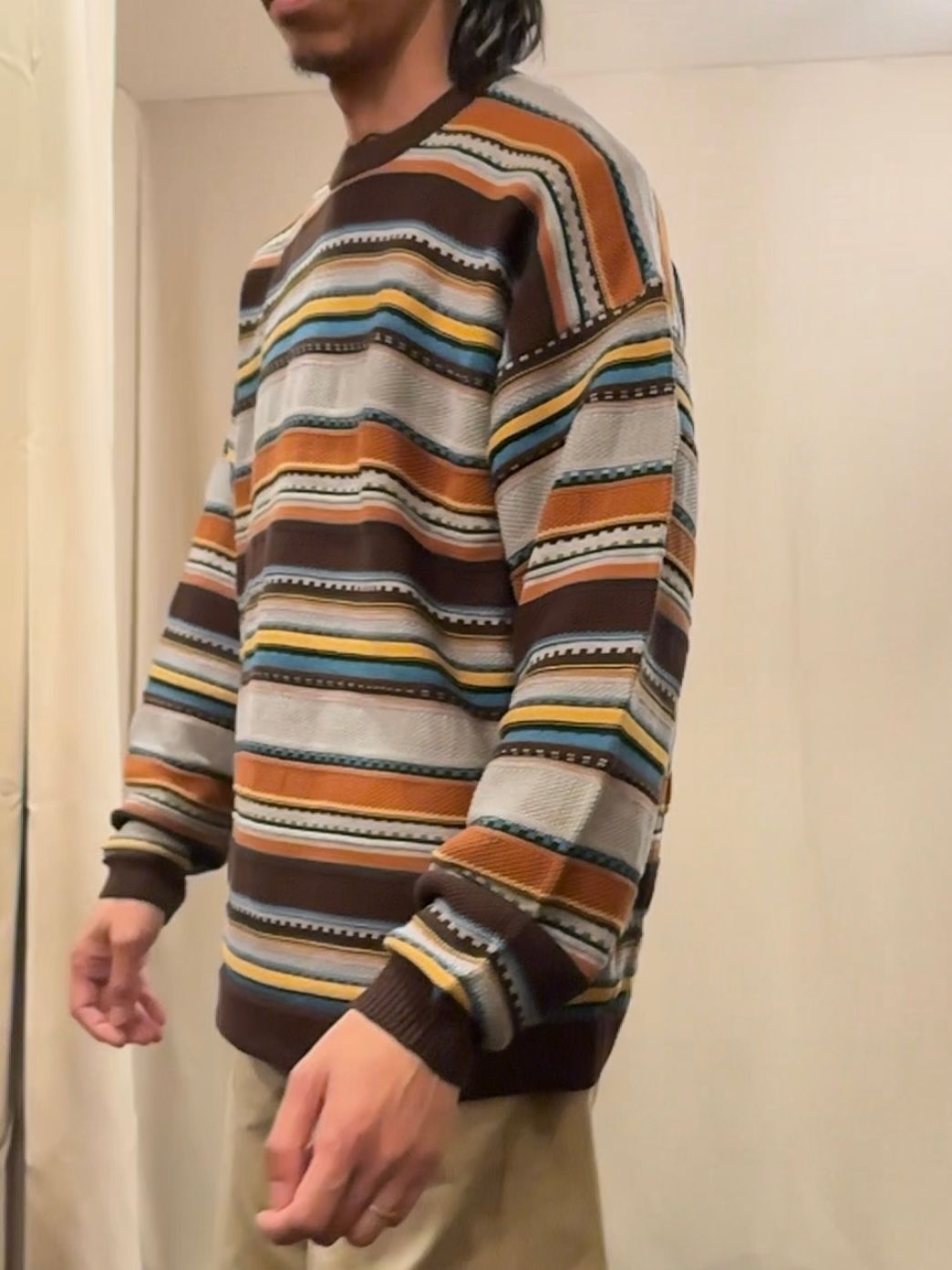 90's BORDER KNIT / グレー( ブラウン系 )
