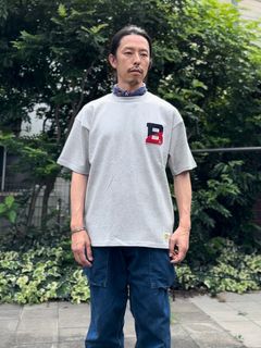 RUSSELL × BLUEBLUE / カレッジB Tシャツ2 / ヘザーグレー
