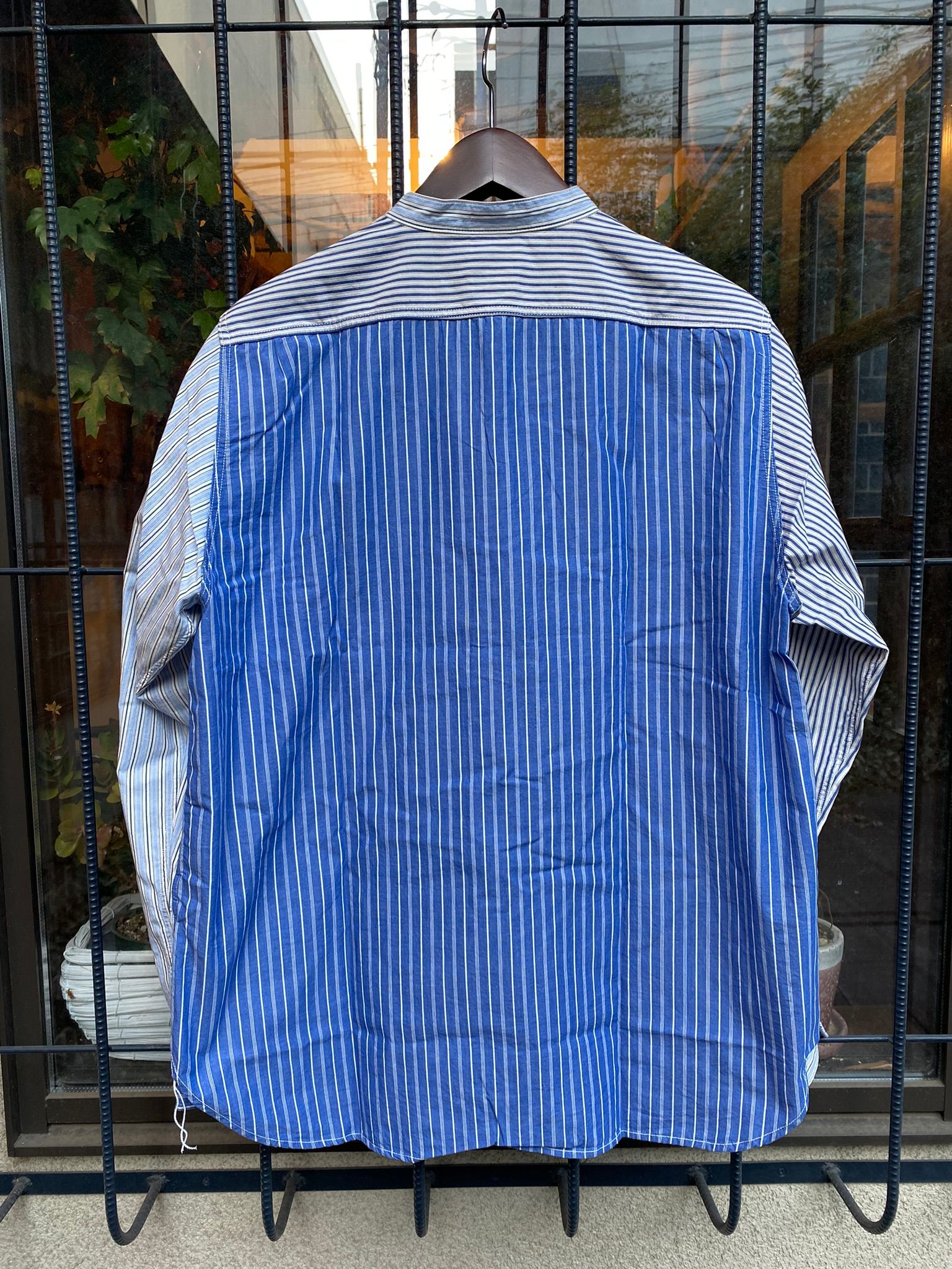 F3476 / CRAZY STRIPE BAND COLLAR SHIRT / クレイジーストライプ バンドカラーシャツ / BULE