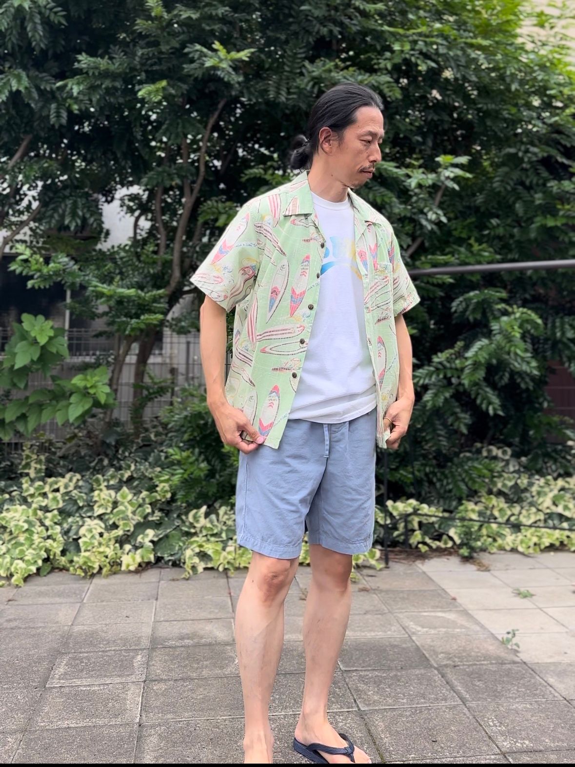 ALOHA SHIRT / SURF BOARDS / コットンリネン / 半袖オープンシャツ / サーフボード柄 / アロハシャツ / ハワイアン / SS38109 / グリーン(145)