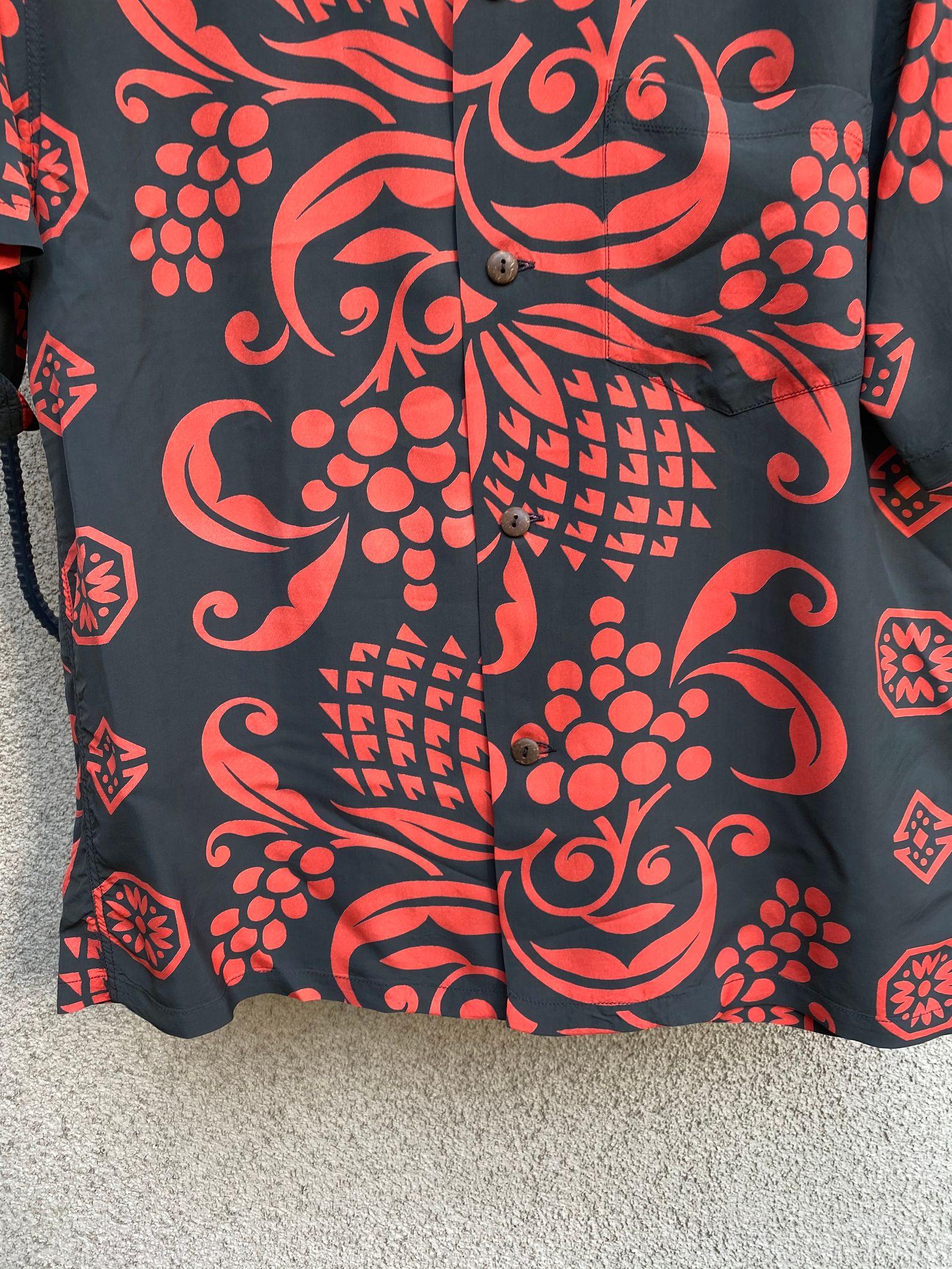 ISLAND PAREU DESIGN / 半袖レーヨンシャツ / アロハシャツ / ハワイアン / ボーダー / パレオ / ブラック(119) / SS38566