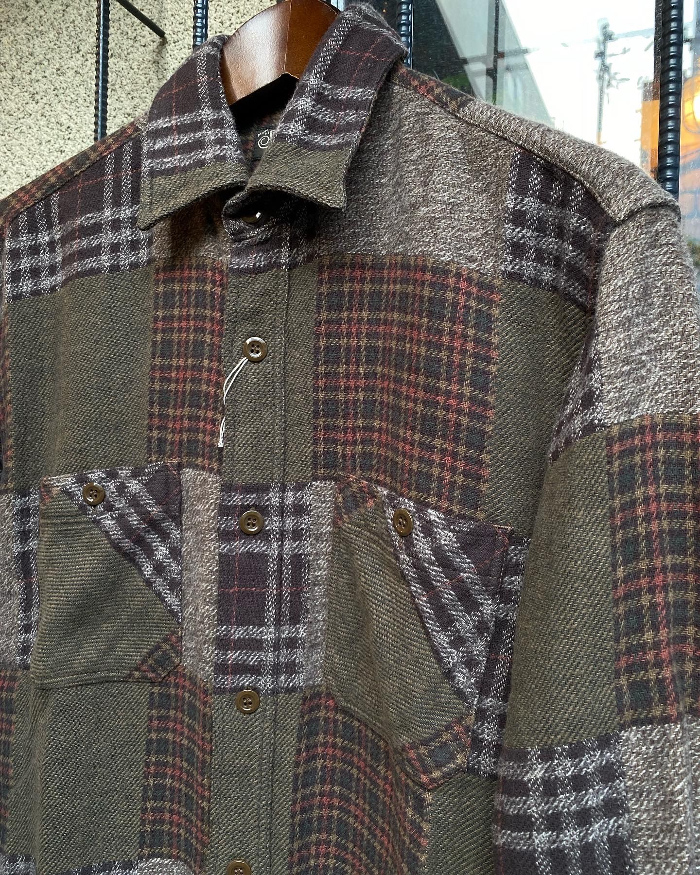 PATCH WORK CHECK WORK SHIRT / ヘビーネルワークシャツ / ネルシャツ / チェックシャツ / パッチワーク / BROWN (138)