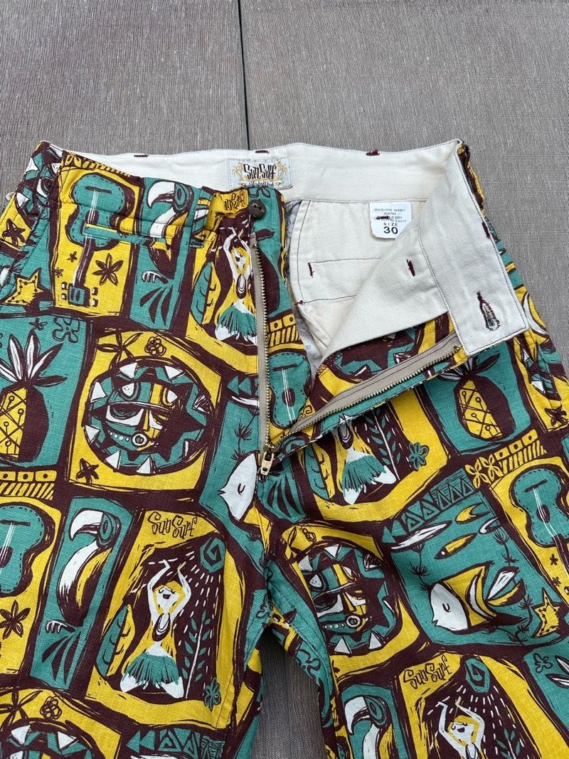 SUN SURF by Masked Mabel / ISLAND WOODCUT / コットンリネンショーツ / ショートパンツ / SS51838