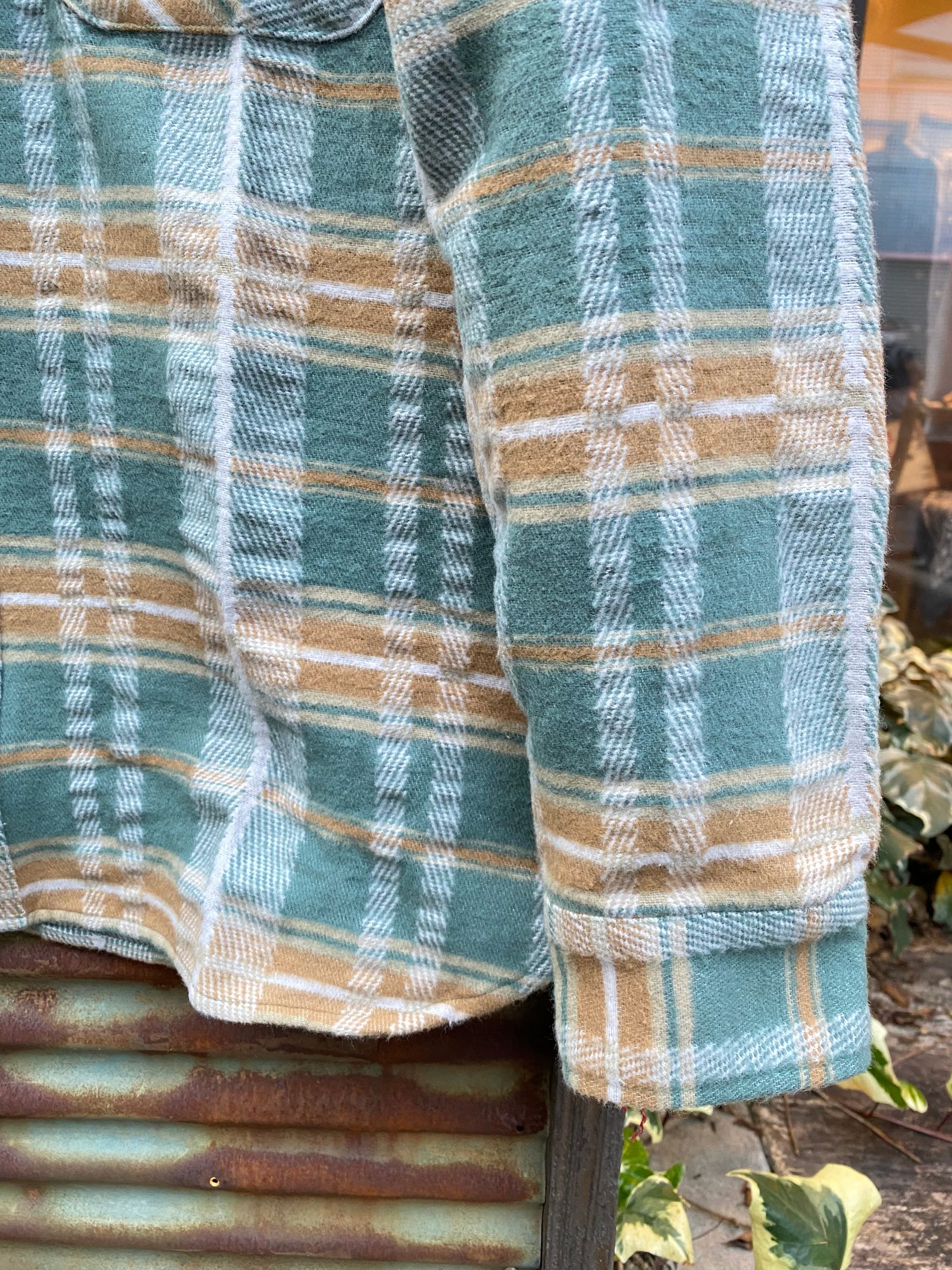 FICTION ROMANCE FANCY TWILL & DOUBLE WEAVE WORK SHIRT / ヘビーネルワークシャツ / ネルシャツ / チェックシャツ / GREEN (145)
