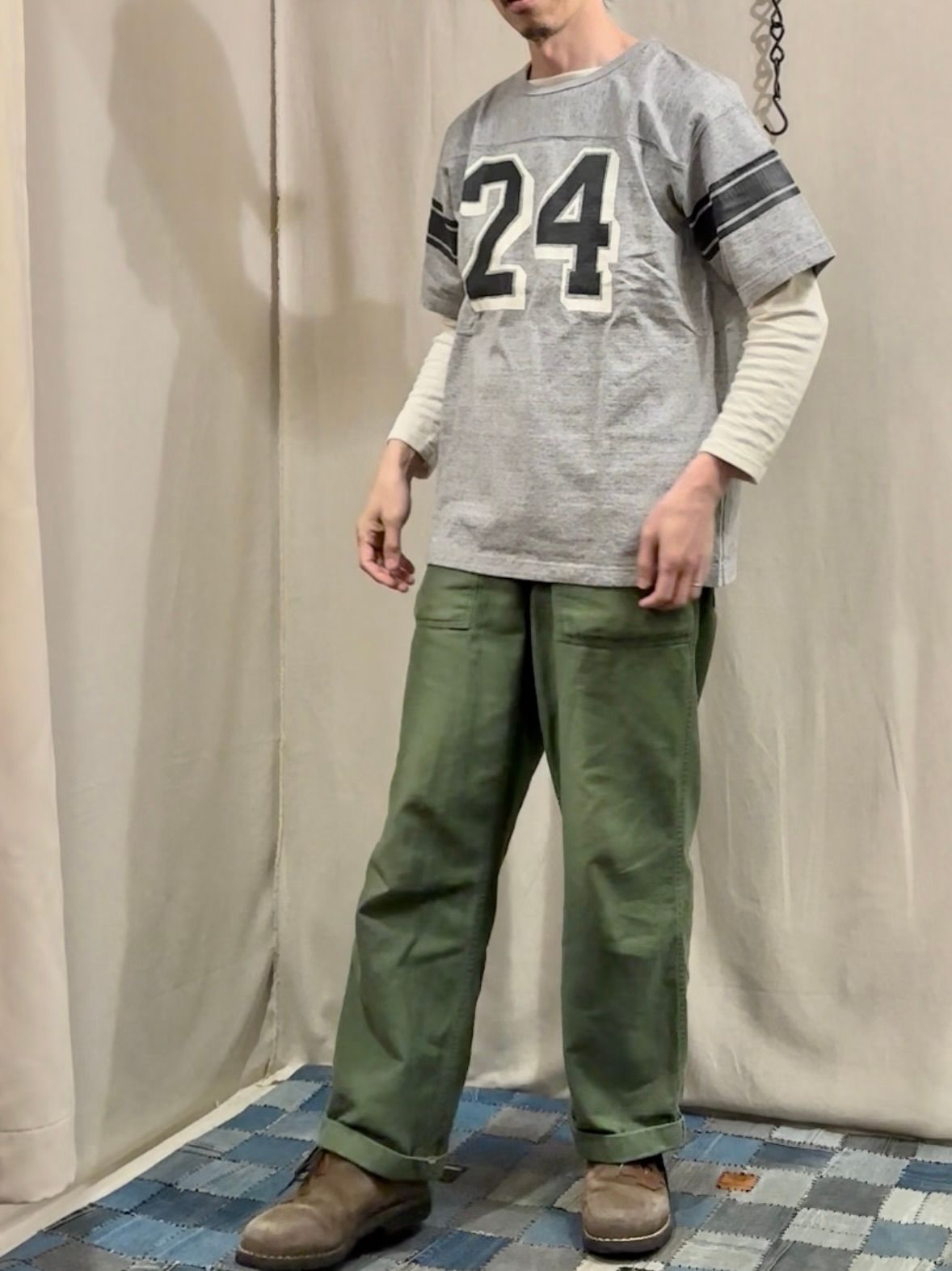 WHITESVILLE / ホワイツビル 14/- HALF SLEEVE FOOTBALL T-SHIRT  W/PRINT/ ナンバリング半袖フットボールTシャツ / WV79156 ヘザーグレー(113)