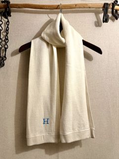 ハリウッドランチマーケット メリノコットンアンゴラ Hエンブロイダリースカーフ H刺繍 ナチュラル