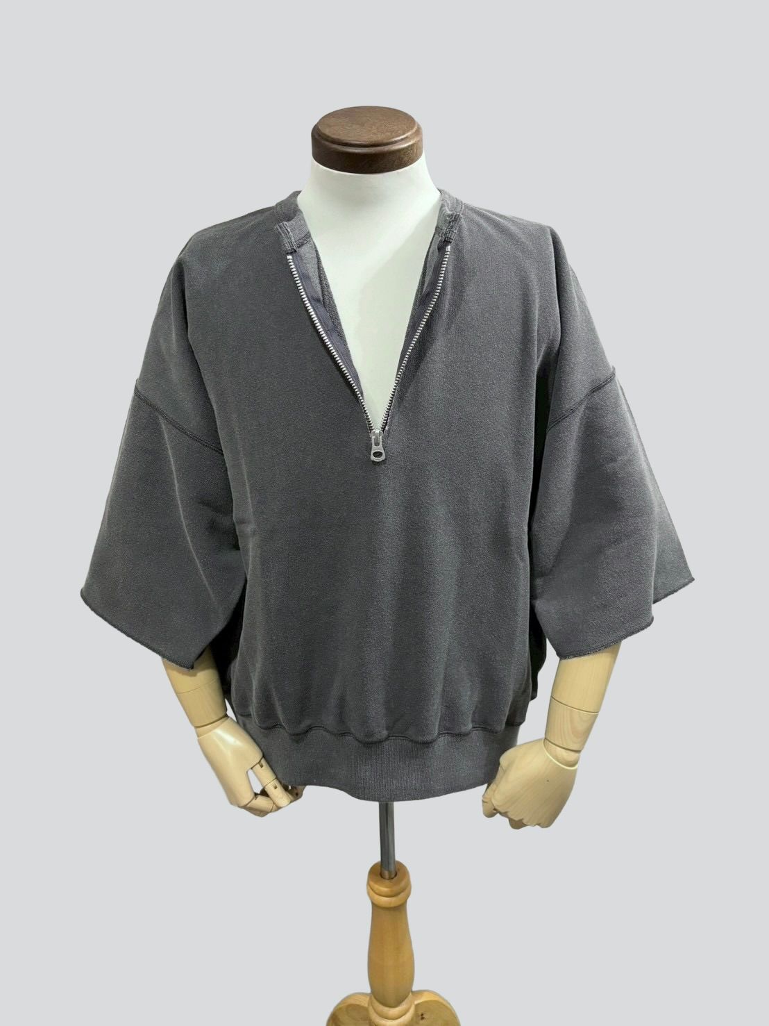 LW Half Zip Chop Sleeve / ハーフジップ 半袖スウェット / ブラック / ユニゾンスペシャル