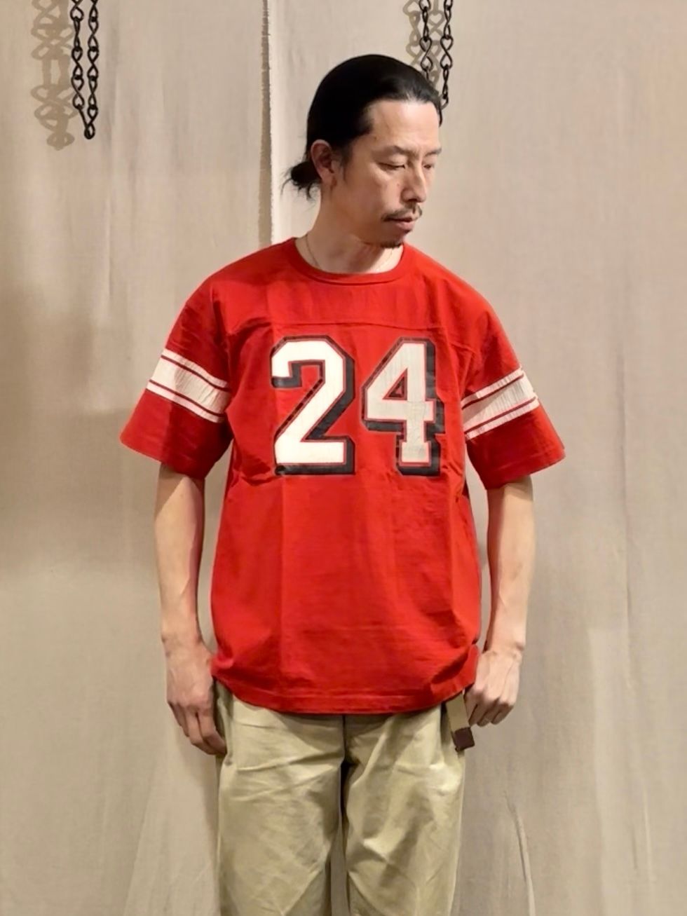 WHITESVILLE / ホワイツビル 14/- HALF SLEEVE FOOTBALL T-SHIRT  W/PRINT/ ナンバリング半袖フットボールTシャツ / WV79156 レッド(165)