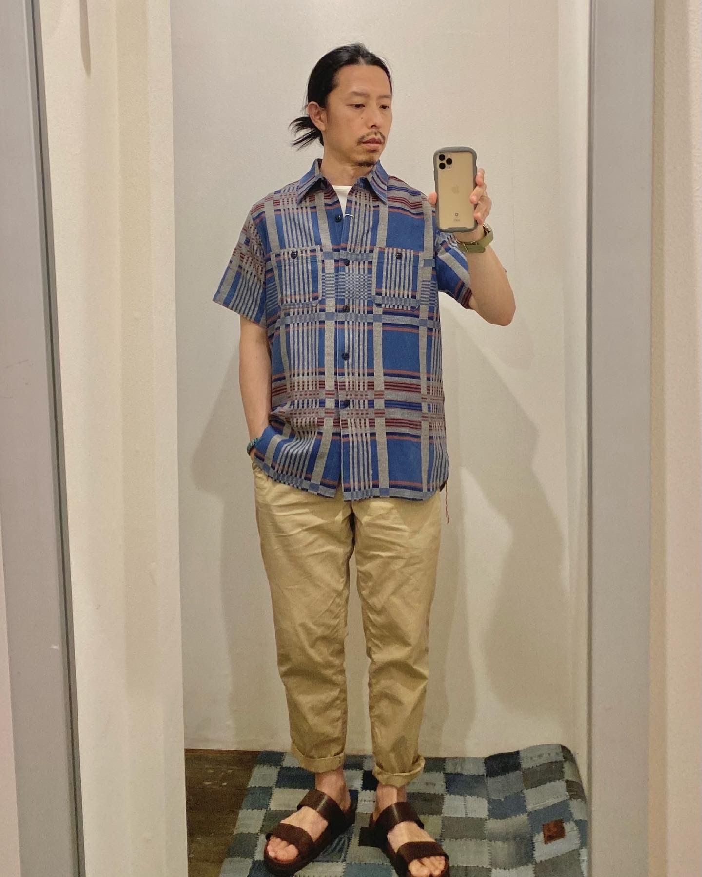 シュガーケーン / TWIST MOCK DOBBY CHECK S/S WORK SHIRT / 半袖ワークシャツ / チェックシャツ / ブルー