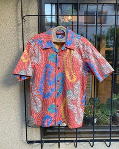 LEI HAWAIIAN STYLE / コットンリネン / 半袖 / アロハシャツ / ハワイアン / ボーダー / ジョン・メイグス / レッド(165) / SS38688