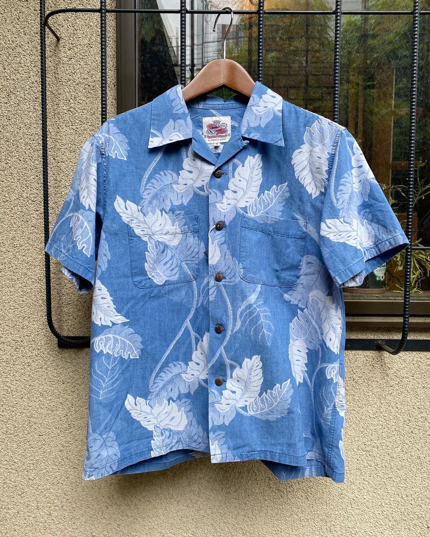 INDIGO COTTON HAWAIIAN SHIRT “MONSTERA” / BLUE(125)