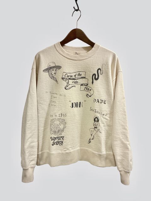 ビッグジョン / ハンドレタリングプリント クルーネックスウェットシャツ/ ナチュラル / MTE013[Hand- paint style] CREWNECK SWEATSHIRT