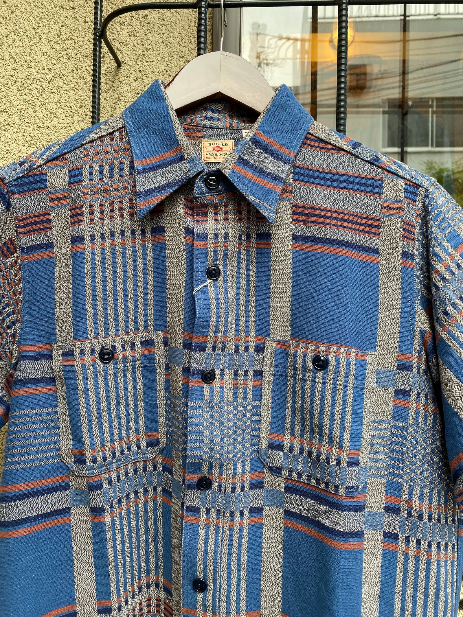 シュガーケーン / TWIST MOCK DOBBY CHECK S/S WORK SHIRT / 半袖ワークシャツ / チェックシャツ / ブルー