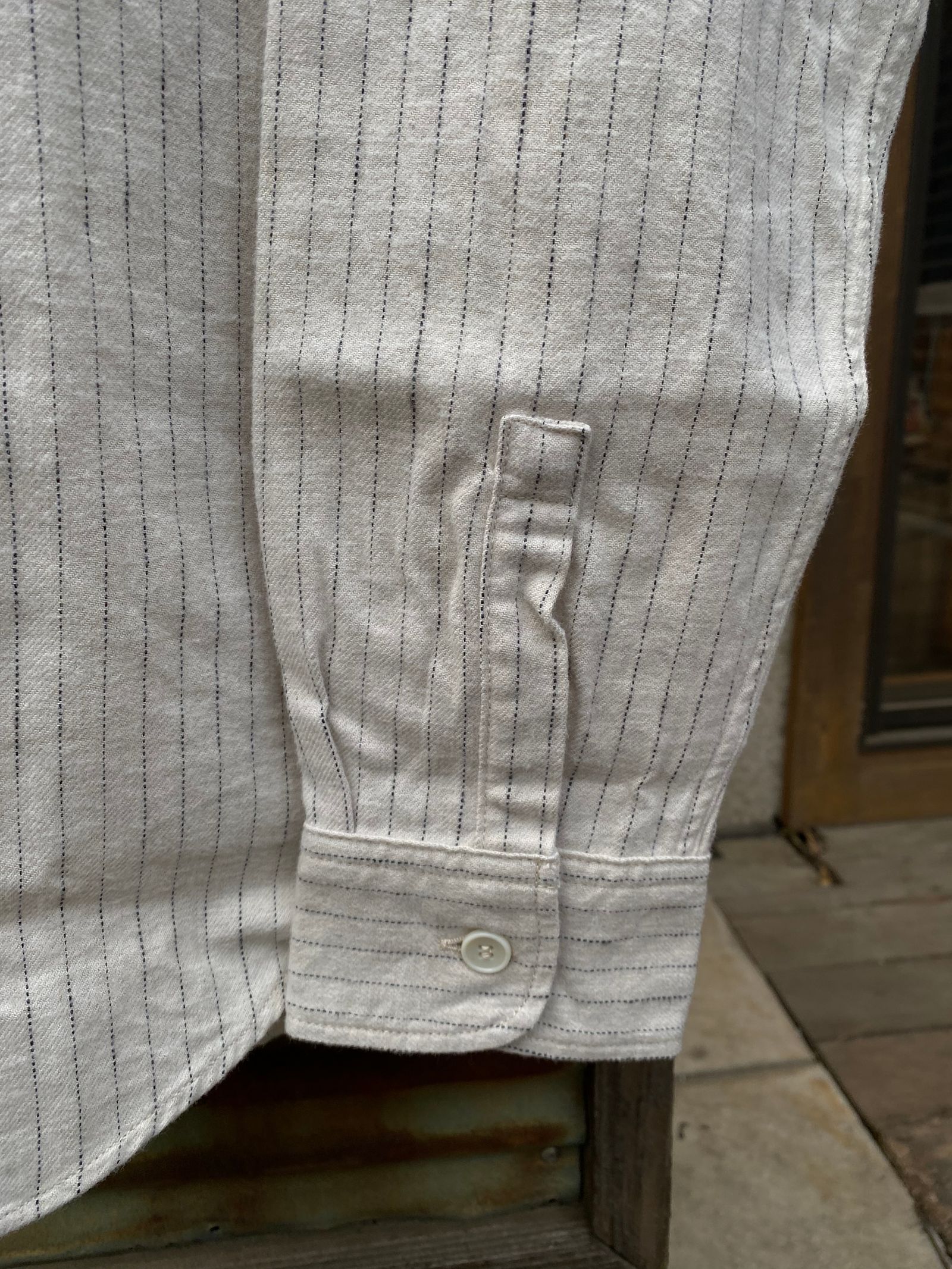 F3485 C/W STRIPE BANDCOLLAR / C/W ストライプ バンドカラー シャツ / IVORY